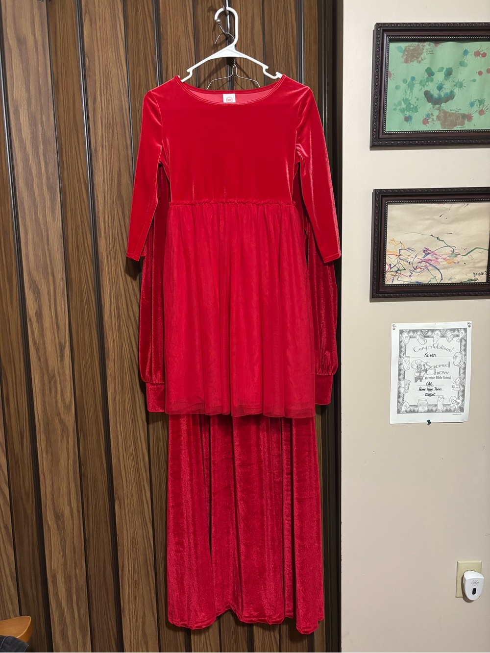 (View ALL photos) Red Velvet Long-Sleeve Girls' Dress and Women’s Dress